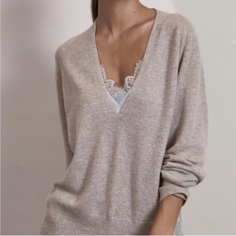 Brochu Walker Neutral V-Neck Cashmere Blend Sweater - Beige